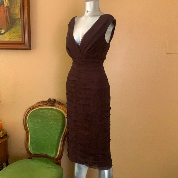 NWT Tadashi Collection 100% Silk Tiered Brown Dress.Sz 12